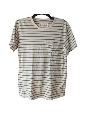 Mollusk Striped Pocket T-shirt Men's S Made USA Cotton Cream Green Surf Casual